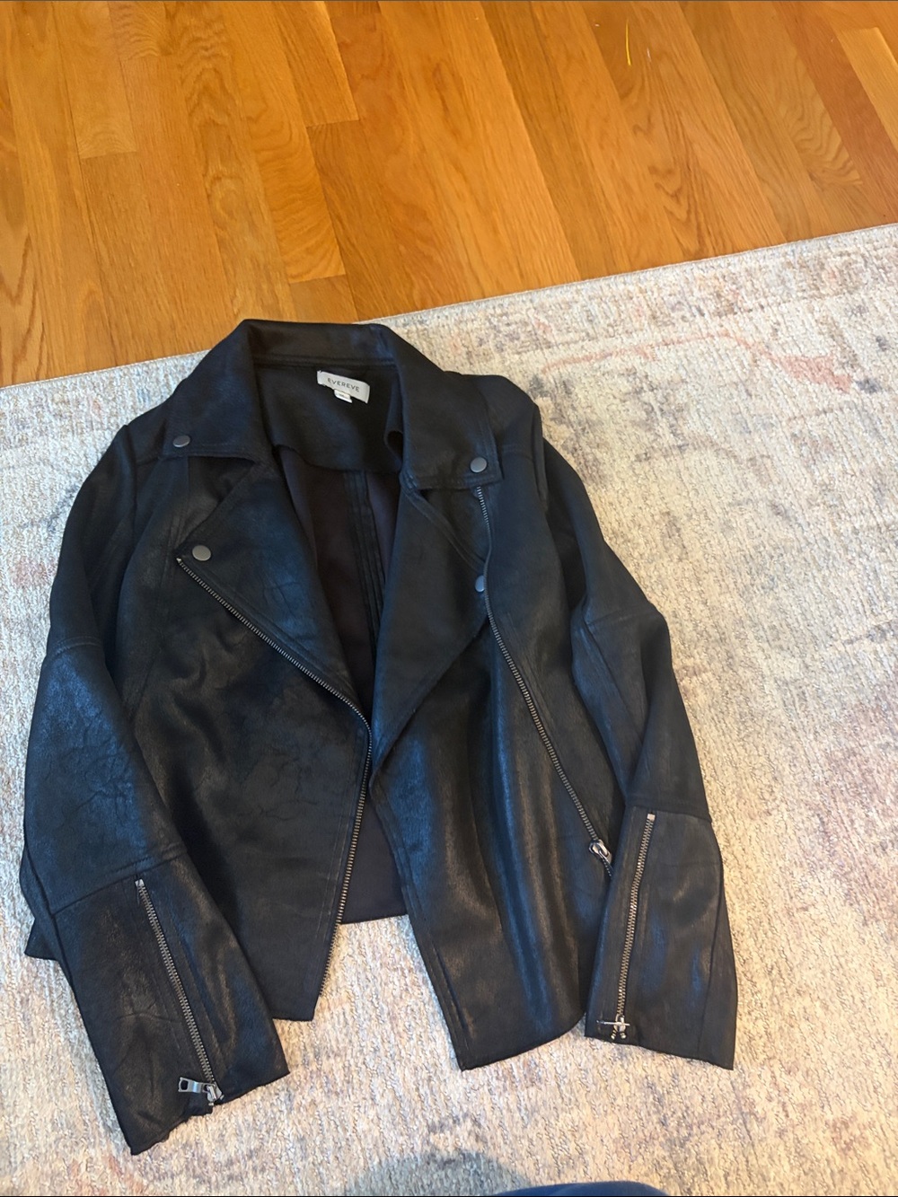 Evereve Black Faux Leather Moto Jacket with Zipper Details